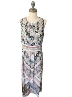 London Times Size 10P Petite Boho Gladiator Style Maxi Dress NWT